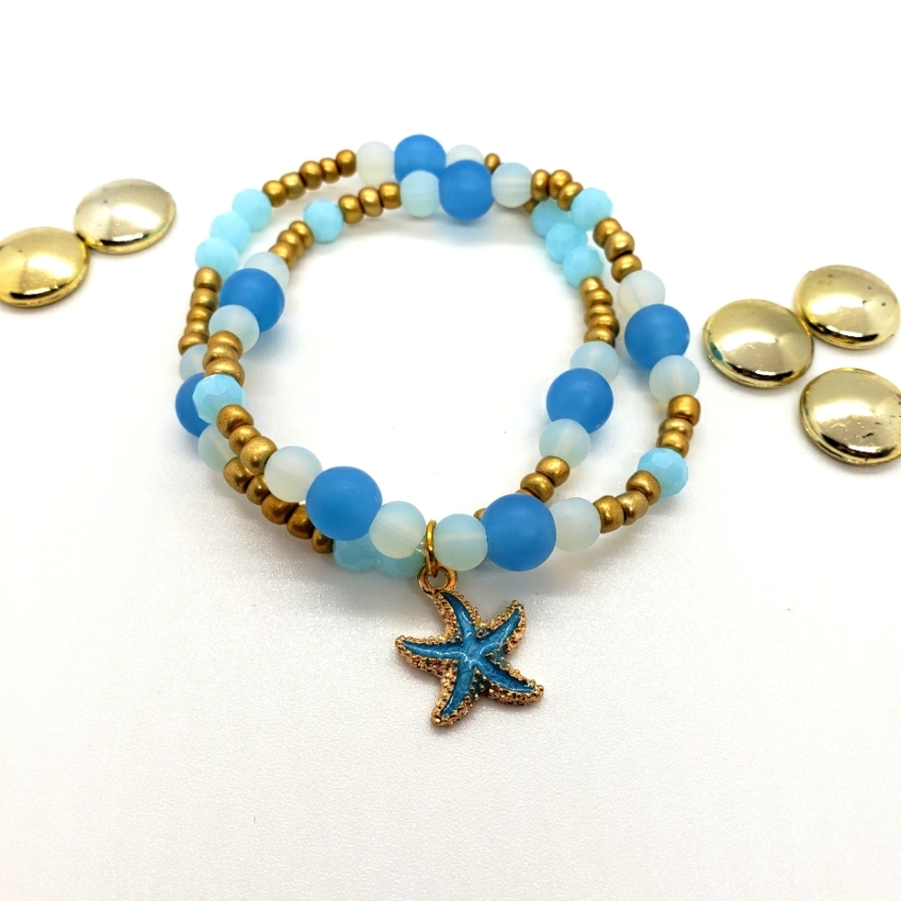 Bluesy Blue & Gold stretch double bracelet
